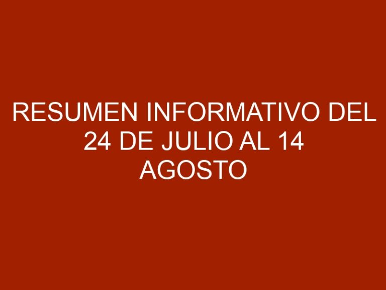 Resumen informativo del 24 de julio al 14 agosto